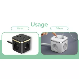 Adaptor de alimentare VIKING YC33, alb/Ieșire: 3xAC, 1xUSB-A, 2xUSB-C/Buton ON/OFF/Cablu 1.4m