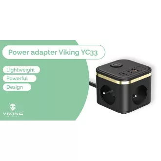 Adaptor de alimentare VIKING YC33, alb/Ieșire: 3xAC, 1xUSB-A, 2xUSB-C/Buton ON/OFF/Cablu 1.4m