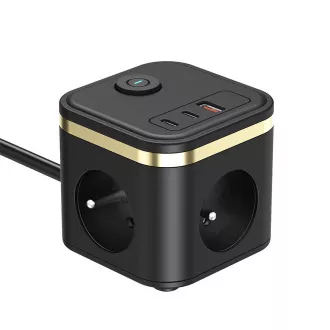 Adaptor de alimentare VIKING YC33, negru/Ieșire: 3xAC, 1xUSB-A, 2xUSB-C/Buton ON/OFF/Cablu 1.4m Adaptor de alimentare VIKING YC33, negru/Ieșire: 3xAC, 1xUSB-A, 2xUSB-C/Buton ON/OFF/Cablu 1.4m
