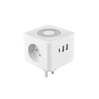 Adaptor de alimentare VIKING Y23L, alb/Ieșire: 2xAC, 1xUSB-A, 2xUSB-C/lumină LED tactilă