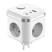 Adaptor de alimentare VIKING Y33, alb/Ieșire: 3xAC, 1xUSB-A, 2xUSB-C/Buton ON/OFF