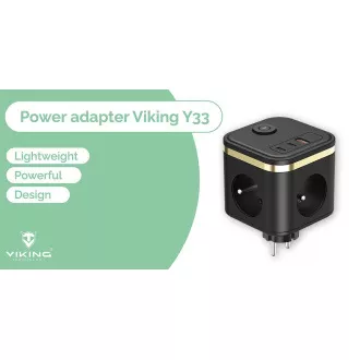 Adaptor de alimentare VIKING Y33, alb/Ieșire: 3xAC, 1xUSB-A, 2xUSB-C/Buton ON/OFF