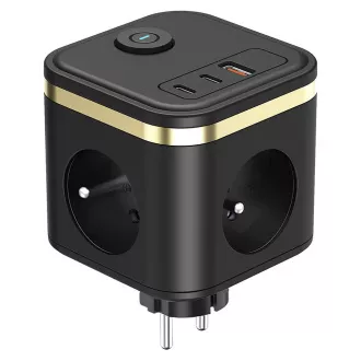 Adaptor de alimentare VIKING Y33, negru/Ieșire: 3xAC, 1xUSB-A, 2xUSB-C/Buton ON/OFF
