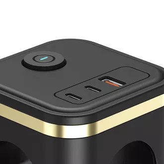 Adaptor de alimentare VIKING Y33, negru/Ieșire: 3xAC, 1xUSB-A, 2xUSB-C/Buton ON/OFF