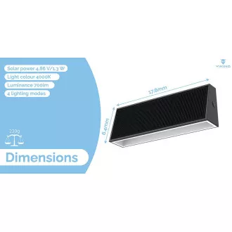 Lampă solară LED de exterior Viking SR31/700 lm/IP44/4 moduri/alb zi