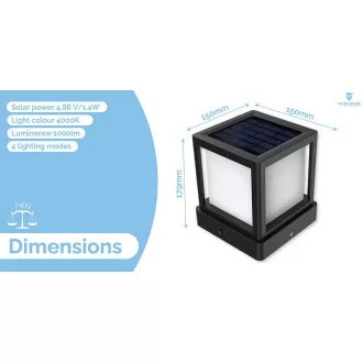 Lampă solară LED de exterior Viking SR54 / Lampă solară LED / Senzor de mișcare / 800 lm / IP65 Lampă solară LED de exterior Viking SR54 / Lampă solară LED / Senzor de mișcare / 800 lm / IP65