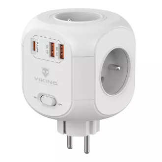 Adaptor de alimentare Viking AC43/Ieșire: 4xAC, 2xUSB-A, 1xUSB-C/alimentare până la 3500W/buton ON/OFF