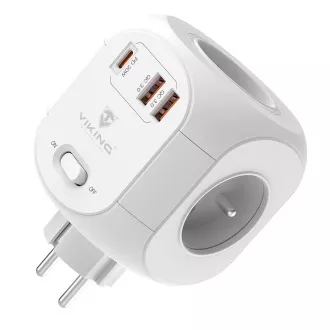 Adaptor de alimentare Viking AC43/Ieșire: 4xAC, 2xUSB-A, 1xUSB-C/alimentare până la 3500W/buton ON/OFF