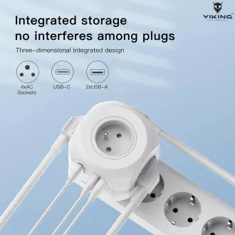 Adaptor de alimentare Viking AC43/Ieșire: 4xAC, 2xUSB-A, 1xUSB-C/alimentare până la 3500W/buton ON/OFF