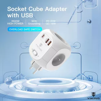 Adaptor de alimentare Viking AC43/Ieșire: 4xAC, 2xUSB-A, 1xUSB-C/alimentare până la 3500W/buton ON/OFF