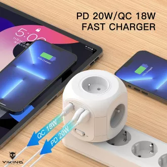 Adaptor de alimentare Viking AC43/Ieșire: 4xAC, 2xUSB-A, 1xUSB-C/alimentare până la 3500W/buton ON/OFF