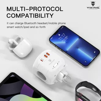Adaptor de alimentare Viking AC43/Ieșire: 4xAC, 2xUSB-A, 1xUSB-C/alimentare până la 3500W/buton ON/OFF