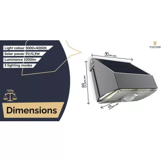 Lampă solară LED de exterior Viking SR11/1000lm /alimentată cu energie solară /3000K + 4000K (alb cald și alb-zi)