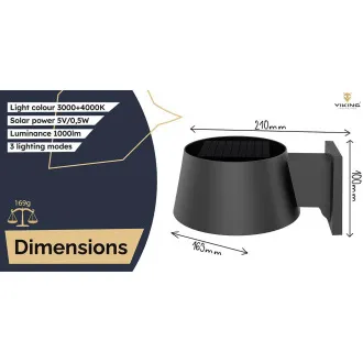 Lampă solară LED de exterior Viking SR28/1000lm/alimentare solară/4000K (alb-lumină)/4 moduri