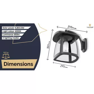 Lampă solară LED de exterior Viking SR10W/350lm/alimentare solară/4000K (alb-lumină)/4 moduri