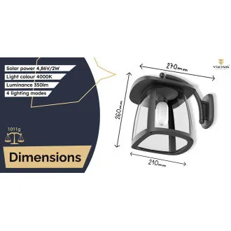 Lampă solară LED de exterior Viking SR10W/350lm/alimentare solară/4000K (alb-lumină)/4 moduri Lampă solară LED de exterior Viking SR10W/350lm/alimentare solară/4000K (alb-lumină)/4 moduri