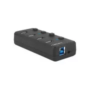 Hub activ Natec Mantis 2 cu funcție de încărcare 4x HUB USB 3.0, comutator de alimentare, adaptor de alimentare