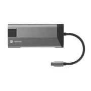 Adaptor multiport Natec FOWLER PLUS HUB 8 în 1, USB 3.0 3X, HDMI 4K, USB-C PD, RJ45, SD, MICRO