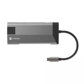 Adaptor multiport Natec FOWLER PLUS HUB 8 în 1, USB 3.0 3X, HDMI 4K, USB-C PD, RJ45, SD, MICRO