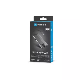 Adaptor multiport Natec FOWLER PLUS HUB 8 în 1, USB 3.0 3X, HDMI 4K, USB-C PD, RJ45, SD, MICRO