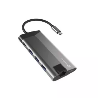 Adaptor multiport Natec FOWLER PLUS HUB 8 în 1, USB 3.0 3X, HDMI 4K, USB-C PD, RJ45, SD, MICRO