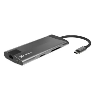 Adaptor multiport Natec FOWLER PLUS HUB 8 în 1, USB 3.0 3X, HDMI 4K, USB-C PD, RJ45, SD, MICRO