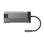 Adaptor multiport Natec FOWLER PLUS HUB 8 în 1, USB 3.0 3X, HDMI 4K, USB-C PD, RJ45, SD, MICRO