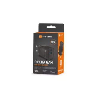 Încărcător universal USB Natec RIBERA GaN 30 W, 1X USB-A, 1X USB-C, negru