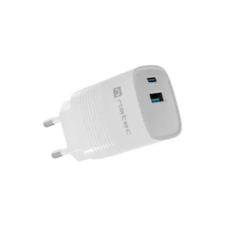 Încărcător universal USB Natec RIBERA GaN 30W, 1X USB-A, 1X USB-C, alb