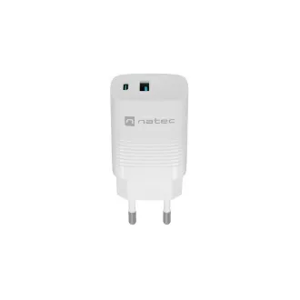 Încărcător universal USB Natec RIBERA GaN 30W, 1X USB-A, 1X USB-C, alb