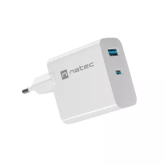 Încărcător universal USB Natec RIBERA GaN 45W, 1X USB-A, 1X USB-C, alb