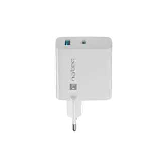 Încărcător universal USB Natec RIBERA GaN 45W, 1X USB-A, 1X USB-C, alb