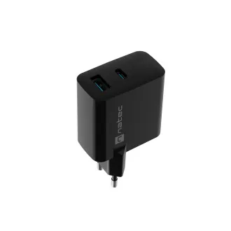 Încărcător universal USB Natec RIBERA GaN 45W, 1X USB-A, 1X USB-C, negru