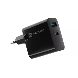 Încărcător universal USB Natec RIBERA GaN 45W, 1X USB-A, 1X USB-C, negru