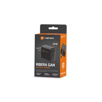 Încărcător universal USB Natec RIBERA GaN 45W, 1X USB-A, 1X USB-C, negru