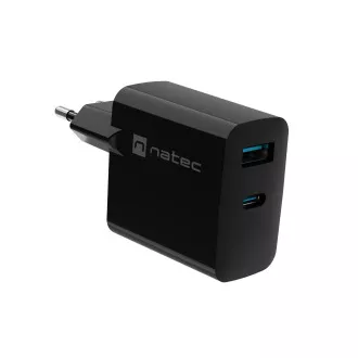 Încărcător universal USB Natec RIBERA GaN 45W, 1X USB-A, 1X USB-C, negru