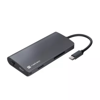 Adaptor multiport Natec FOWLER 2 3X HUB USB 3.0, HDMI 4K, USB-C, RJ45, SD, MICRO SD