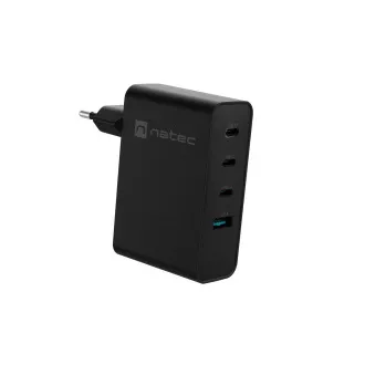 Încărcător USB universal Natec GaN 100W, 3X USB-C, 1X USB-A, Negru