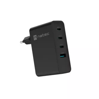 Încărcător USB universal Natec GaN 100W, 3X USB-C, 1X USB-A, Negru