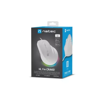 Mouse vertical Natec CRAKE 2 PRO/Vertical/Optic/Pentru dreptaci/12.400 DPI/Cu fir USB-A/Alb