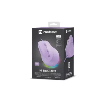 Mouse vertical Natec CRAKE 2 PRO/Vertical/Optic/Pentru dreptaci/12.400 DPI/Cu fir USB-A/Mov