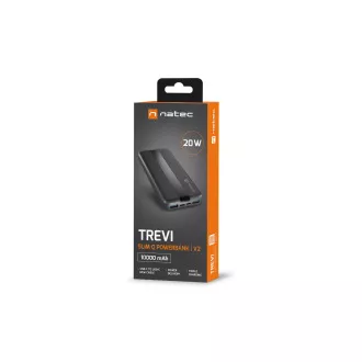 Baterie externă Natec TREVI SLIM Q V2 10000mAh, 2X USB-A 18W, 1X USB-C 20W, cablu USB-C - USB0-C, negru