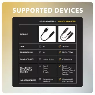 AXAGON ADA-HCPD, USB-C la mufă de 3,5 mm - Adaptor audio DAC de înaltă rezoluție, 384 kHz/32 biți, stereo, PD 60W 3A