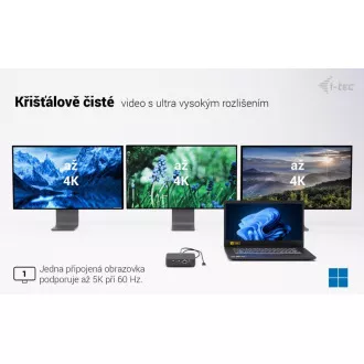 Stație de andocare i-tec USB-C DP cu HDMI dual, alimentare 100W