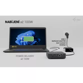 Stație de andocare i-tec USB-C DP cu HDMI dual, alimentare 100W