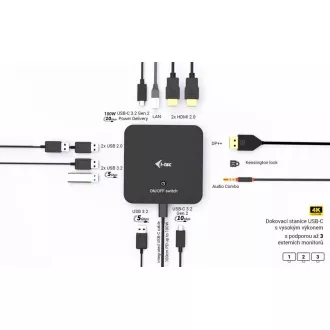 Stație de andocare i-tec USB-C DP Dual HDMI, alimentare 100W + încărcător universal i-tec 100W