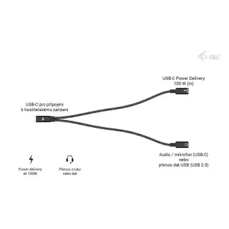 Splitter de cablu USB-C i-tec Audio/Date, alimentare 100W