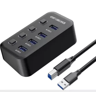 PremiumCord USB 3.2 Superspeed HUB 4 porturi cu comutatoare de porturi