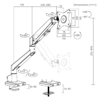 Brateck LDT62-C012 suport de monitor cu un braț cu gaz de susținere Brateck LDT62-C012
