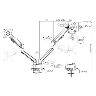 Suport pentru monitor Brateck LDT62-C024 două brațe, una lângă alta, cu suport de gaz